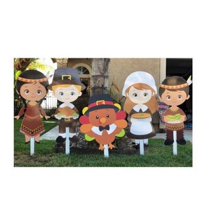 Thanksgiving pilgrams and indians yard cutout decorations