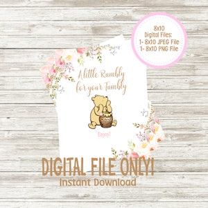 Digital file! 8 inches tall by 10 inches wide vintage  Winnie the Pooh party &quot;Rumbly in your Tumbly?&quot; Sign for your food/desert table
