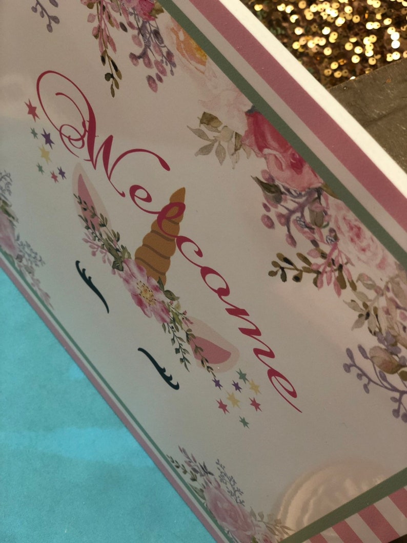 Unicorn party sign table sign and backdrop decorations