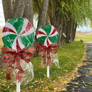 Set of 2 Large 14 in wide and 38 inch tall Christmas Lollipops yard decorations