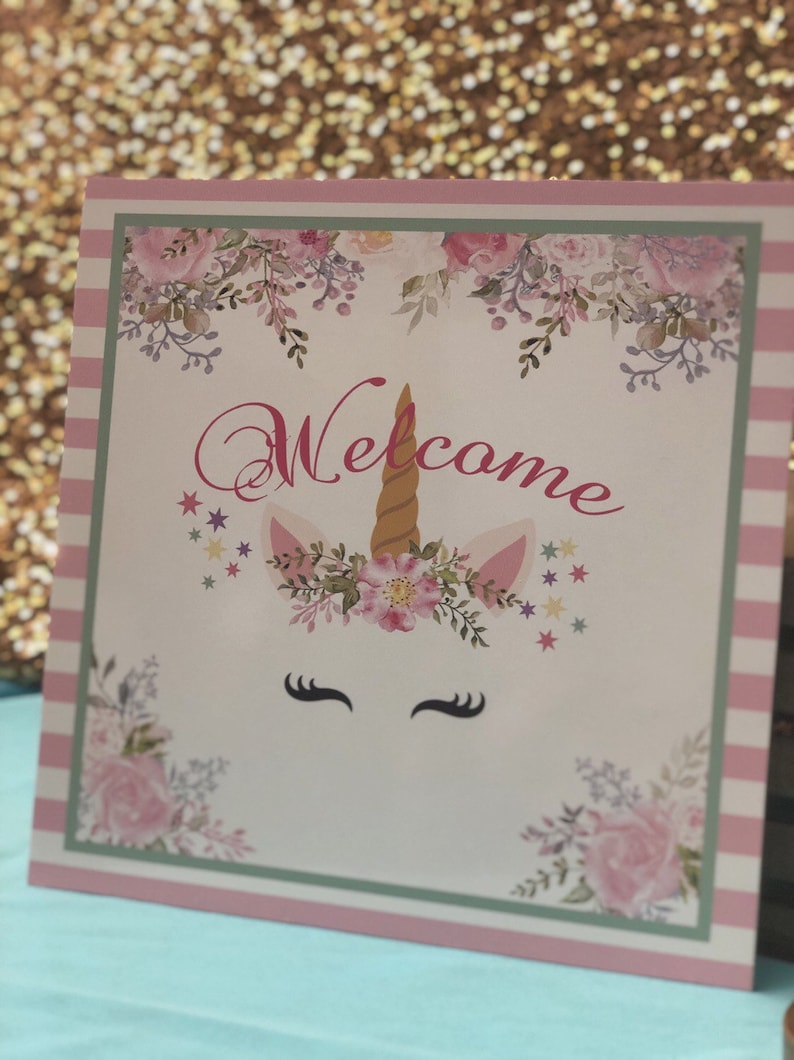 Unicorn party sign table sign and backdrop decorations