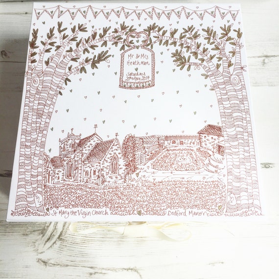 Rustic Wedding Hand Drawn Church And Reception Venue Rustic Etsy
