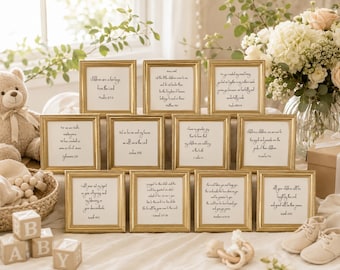 Karty na główną ozdobę baby shower: zestaw 10 fragmentów Pisma Świętego, plik PDF do natychmiastowego pobrania, łatwe do wydrukowania, dekoracja baby shower