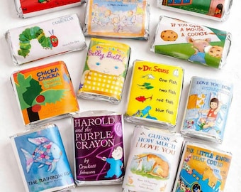 Baby Shower Storybook theme |  New Chapter theme | Miniature Chocolate Wrappers | Favors | Glossy Adhesive Favor Wraps