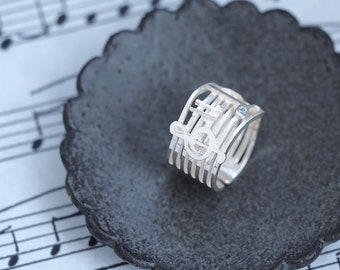 Music Ring 925 Sterling Silver Treble Clef Ring Music Symbol Ring Sheet Music Ring Stacking Ring Adjustable Ring Open Ring