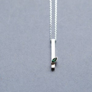 Marquis Emerald Stick Necklace 925 Sterling Silver Emerald Necklace Minimalist Necklace Men's Necklace May birthstone