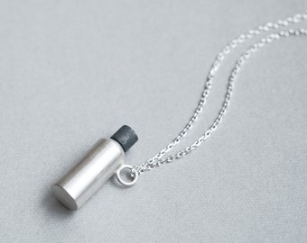 Thermos Bottle Necklace 925 Sterling Silver Bottle Necklace Miniature Necklace Unique Necklace Black Silver Oxidized Silver Necklace