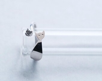 Cat Ring 925 Sterling Silver Adjustable Ring Animal Pet Jewelry Kitty Silhouett Jewelry
