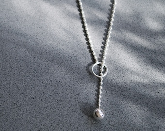 Ball Lariat Necklace 925 Sterling Silver Geometric Necklace Minimalist Necklace Y Necklace Dropping Lariat