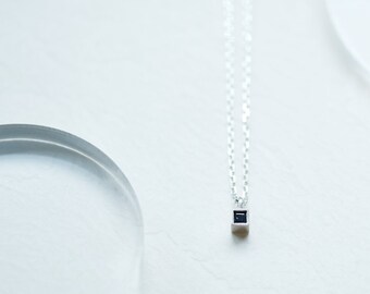 Micro Tiny Sappire Necklace 925 Sterling Silver Square Necklace Sapphire Necklace Minimalist Necklace Dainty Jewelry September birthstone