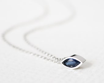 Spphire Marquis Necklace 925 Sterling Silver Sapphire Necklace Minimalist Necklace Dainty Jewelry September birthstone