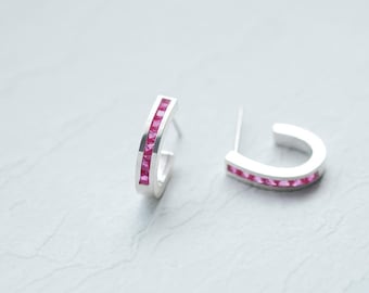 Ruby Hoop Earrings 925 Sterling Silver Stud Earrings July Birthstone