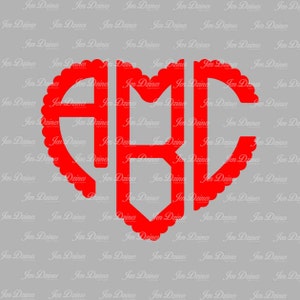 Scalloped Heart Monogram Letters SVG DXF EPS cutting file