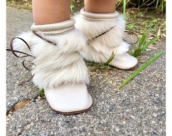 Fur Boot - kids leather shoes, baby moccasins