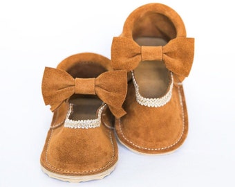 Bow Mary Janes for Baby, Toddler, Kids Bow Leather Moccasins