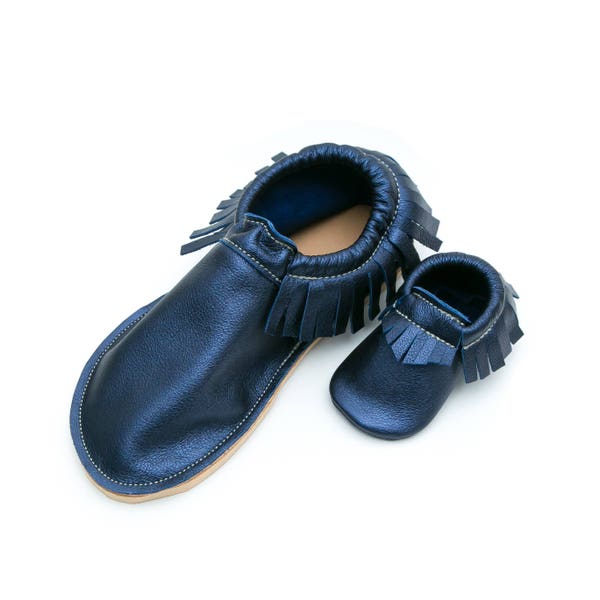 Mommy and Me Classic Matching Leather Moccasin Set- Daddy and Me - Handmade