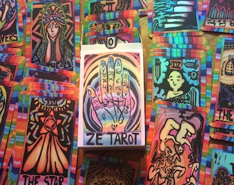 Jeu de tarot Rainbow Ze : impression de blocs, cartes faites main