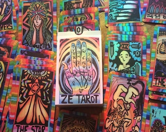 RAINBOW!!  Ze Tarot | A Block Print Tarot Deck | Tarot Cards | Tarot Cards Deck | Oracle Deck  | Handmade Tarot Deck