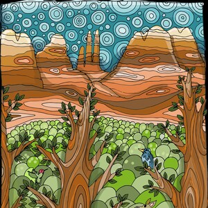 Wall Hanging Print-- Cathedral Rock, a Sedona Monument--Illustration by Zoe Elle Vidgoff--available in 3 sizes