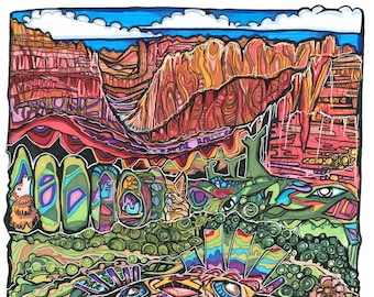 Wall Hanging Print-- Psychedelic Sedona--Illustration by Zoe Elle Vidgoff--available in 3 sizes