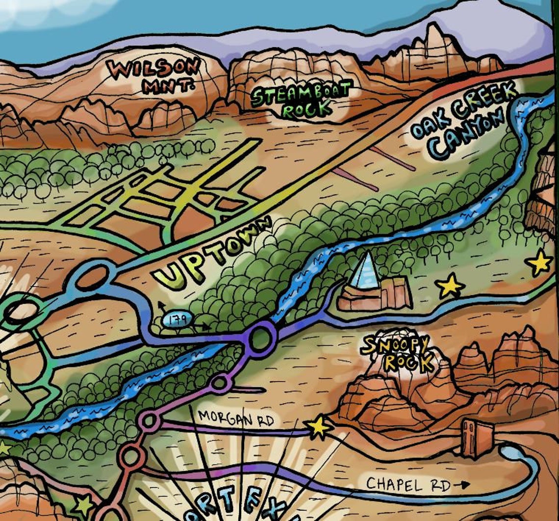 Sedona Map illustrated by local artist Vortex guide Hiking | Etsy