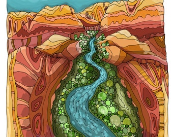Wall Hanging Print-- Grand Canyon--Illustration by Zoe Elle Vidgoff--available in 2 sizes