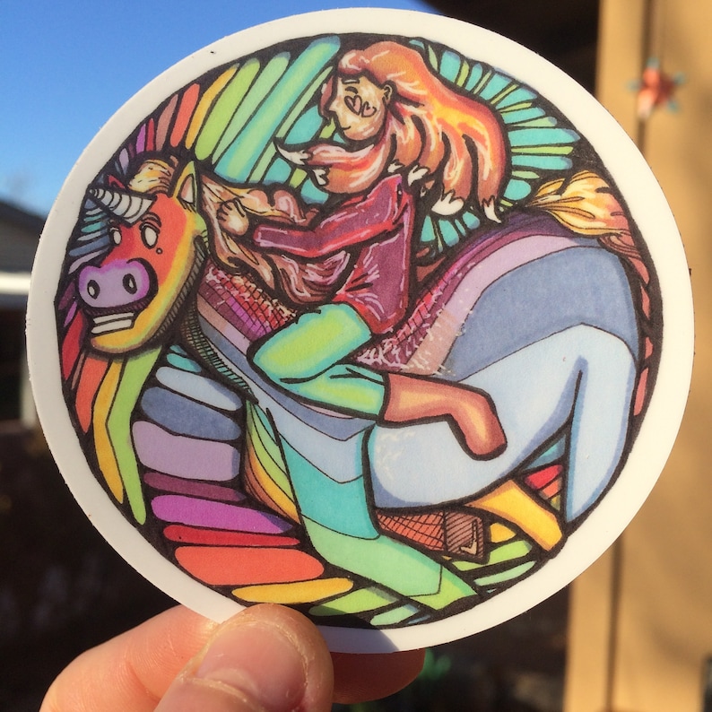UNICORN RIDER- Matte Vinyl Illustration Sticker--Waterproof Sticker