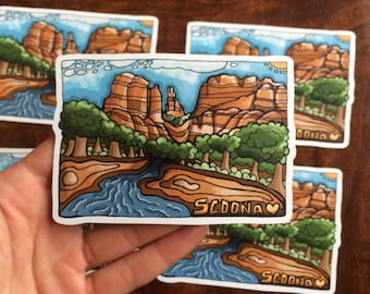Flat Sedona Magnet of Cathedral Rock-- Original Illustration-- Fridge Magnet