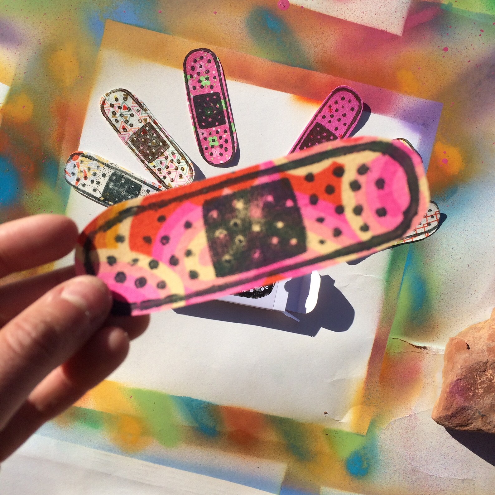 7 Bandaid Patchesdiy Ironon Patchesset 7linocut Block Etsy