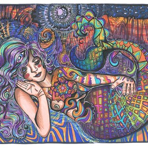 Wall Hanging Print-- Mermaid Babe--Illustration by Zoe Elle Vidgoff--available in 2 sizes