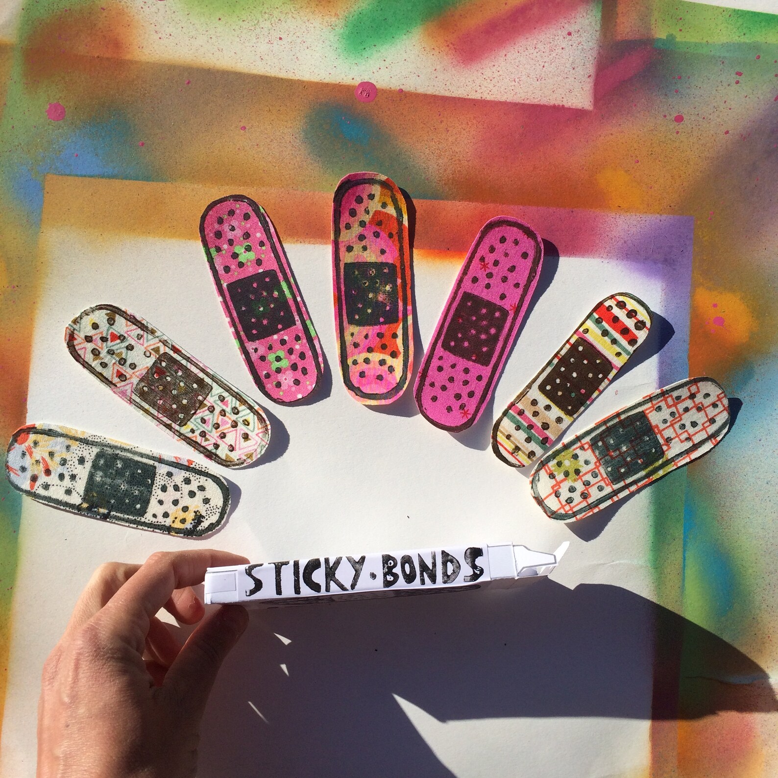 7 Bandaid Patchesdiy Ironon Patchesset 7linocut Block Etsy