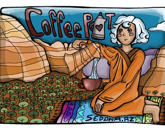 Wall Hanging Print-- Coffee Pot, a Sedona Monument--Illustration by Zoe Elle Vidgoff--available in 3 sizes