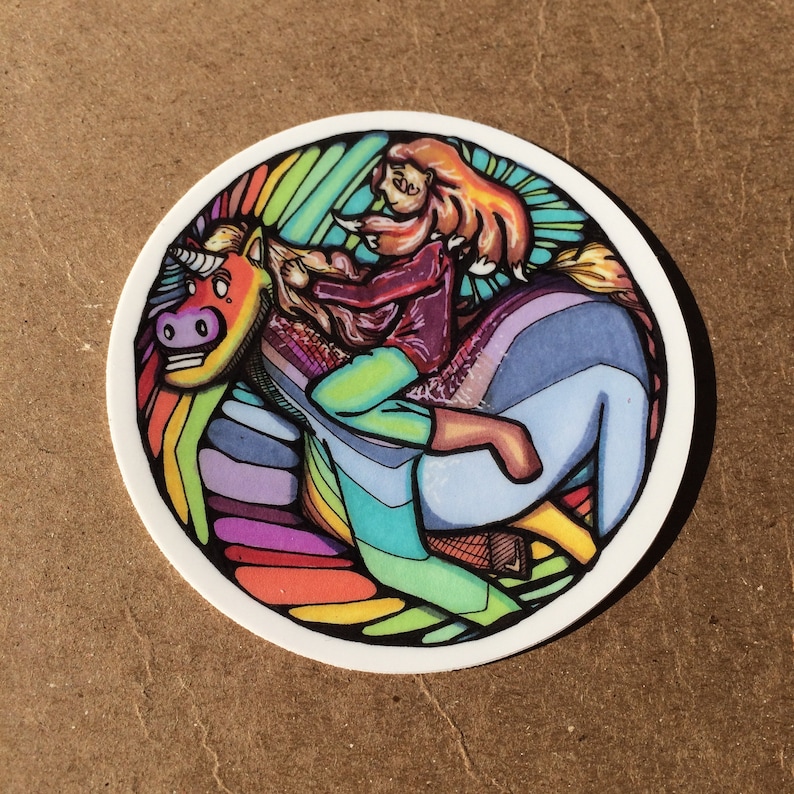 UNICORN RIDER- Matte Vinyl Illustration Sticker--Waterproof Sticker