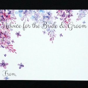 Advice for the Bride and Groom - Bridal Shower Card - Marriage Advice Cards - Purple Flowers - Lilacs - Floral Bohemian Wedding Themes