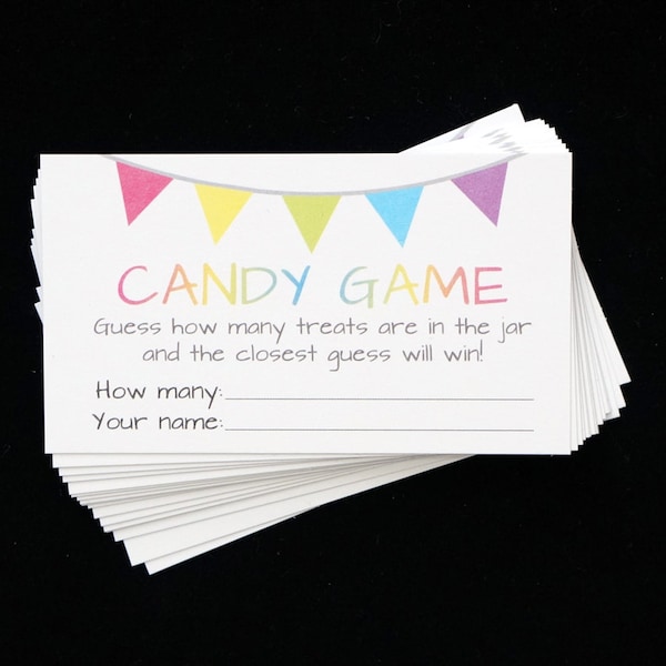 Candy Guessing Game Cards - Guess How Many Game - Printed Card - Mason Jar - Rainbow Jelly Bean - Fundraiser - Baby Shower - 3.5 x 2 in