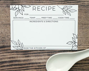Recipe Cards - Size 4x6 - Blank Recipe Card - Bridal Shower or Wedding Gifts - White Index Cards - Leaves - Foodie Gift - Housewarming Party
