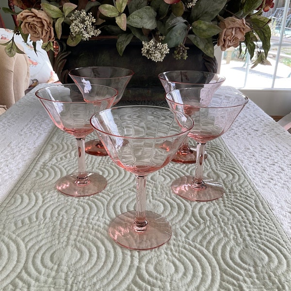 Pink Depression Glass Stemmed Sherbet Dishes 5 Mixed