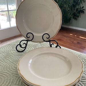 Vintage Homer Laughlin China Restaurant Ware Dessert Plates Scalloped Mustard Border Set of 5