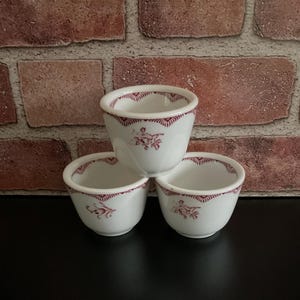 Vintage Set of Sterling China Restaurant Ware Tea Cups White/Red Floral Set of 3