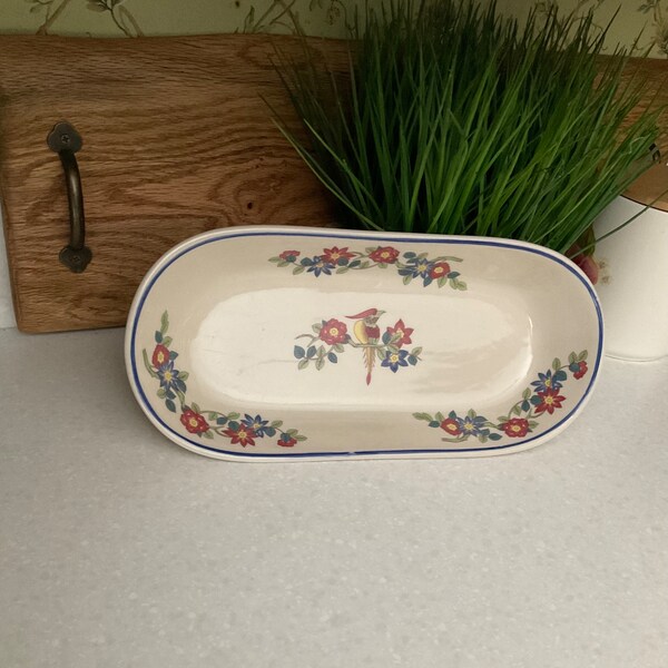 Vintage Shenango China Restaurant Ware Bird and Flower Design Oval Serving Dish