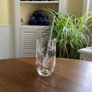Vintage...Mid Century...Small Glass Cocktail Martini Pitcher with Stirrer...Etched Ducks