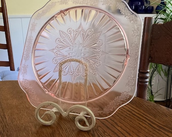 Pink Depression Jeannette Glass Co. 10” Footed Cake Plate