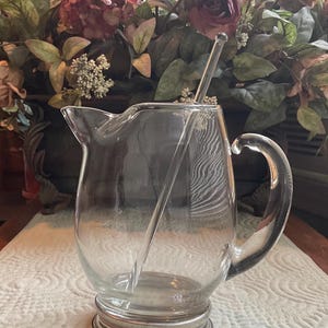 Vintage Individual Crystal Martini Pitcher and Glass Stirrer Wallace Sterling Silver Base U-15