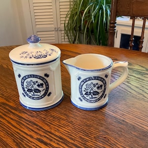 Vintage Heritage Japan Blue Onion Design Creamer and Covered Sugar Bowl