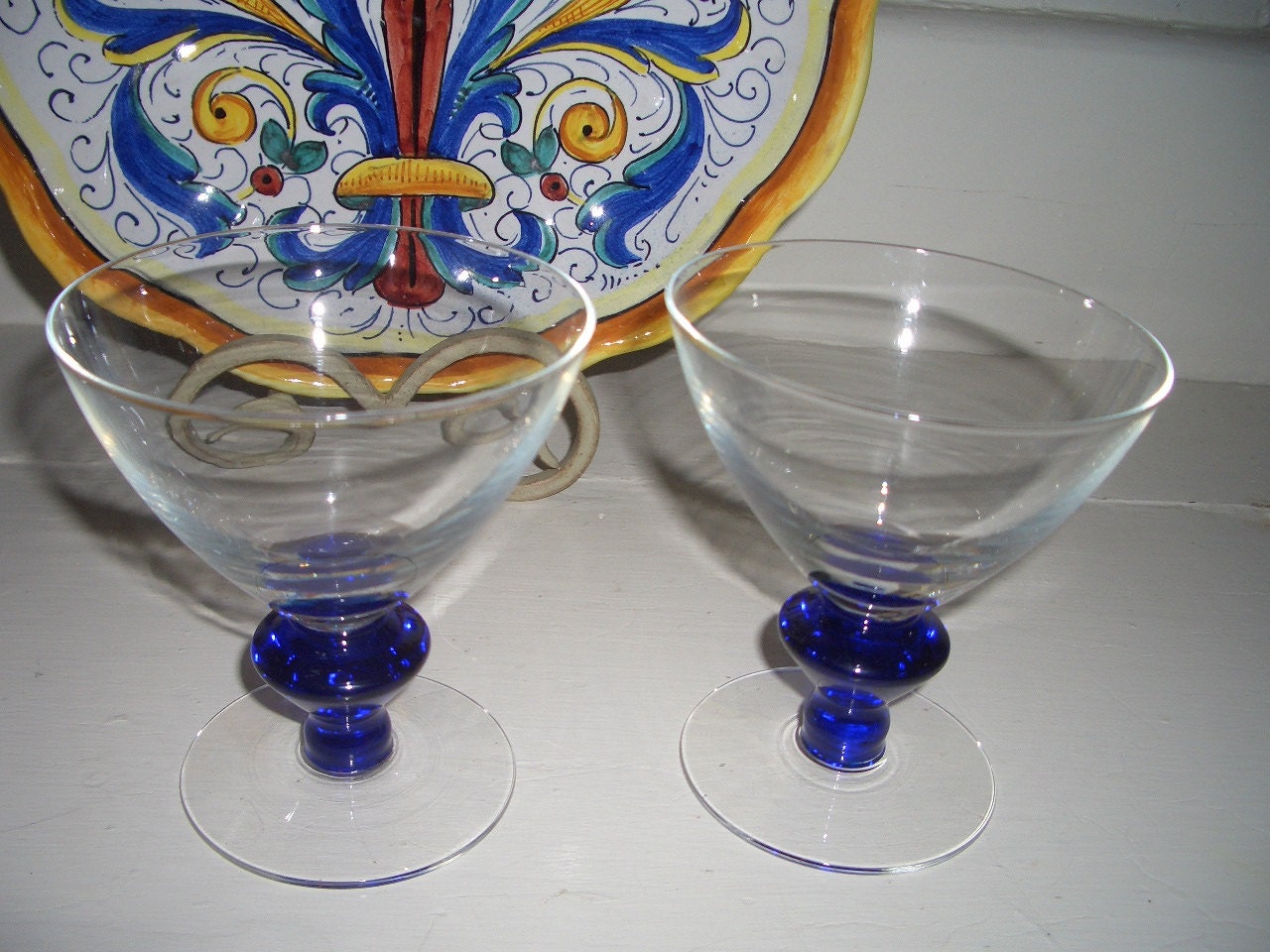 Royal Blue Ritz Two Vintage Ritz Blue/cobalt and Clear Footed Sherbets...elegant in ...