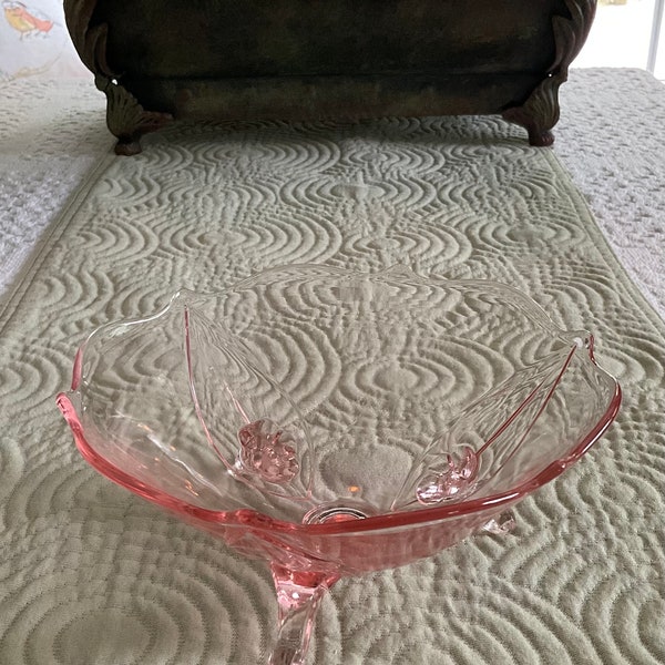 Depression Era Lancaster Glass Pink Three Footed Bowl