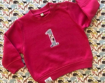 Pull à initiales monogramme personnalisé enfant rose vif fille unisexe garçon