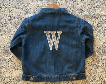 Childrens personalised denim jacket with initial on the back. 3 months - 5 years. Organic cotton denim