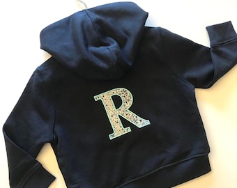 Personalised embroidered hoodie in navy blue