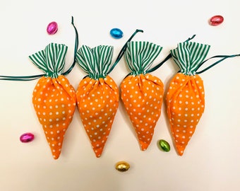 FOUR Easter carrot bags egg hunt. Drawstring carrot pouch. Easter bunny